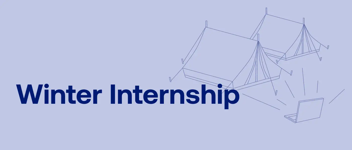 Winter Internship cover with outlined tents and a laptop